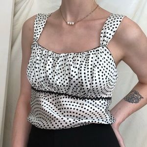 ❌SOLD❌ AByer White & Black Polka Dot Tie Back Top